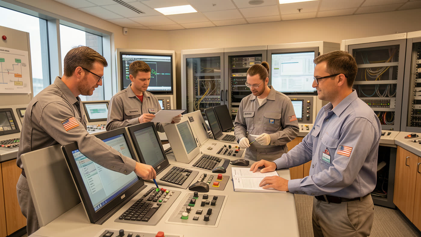 Operators reviewing deployment controls and workflow materials in an operations room